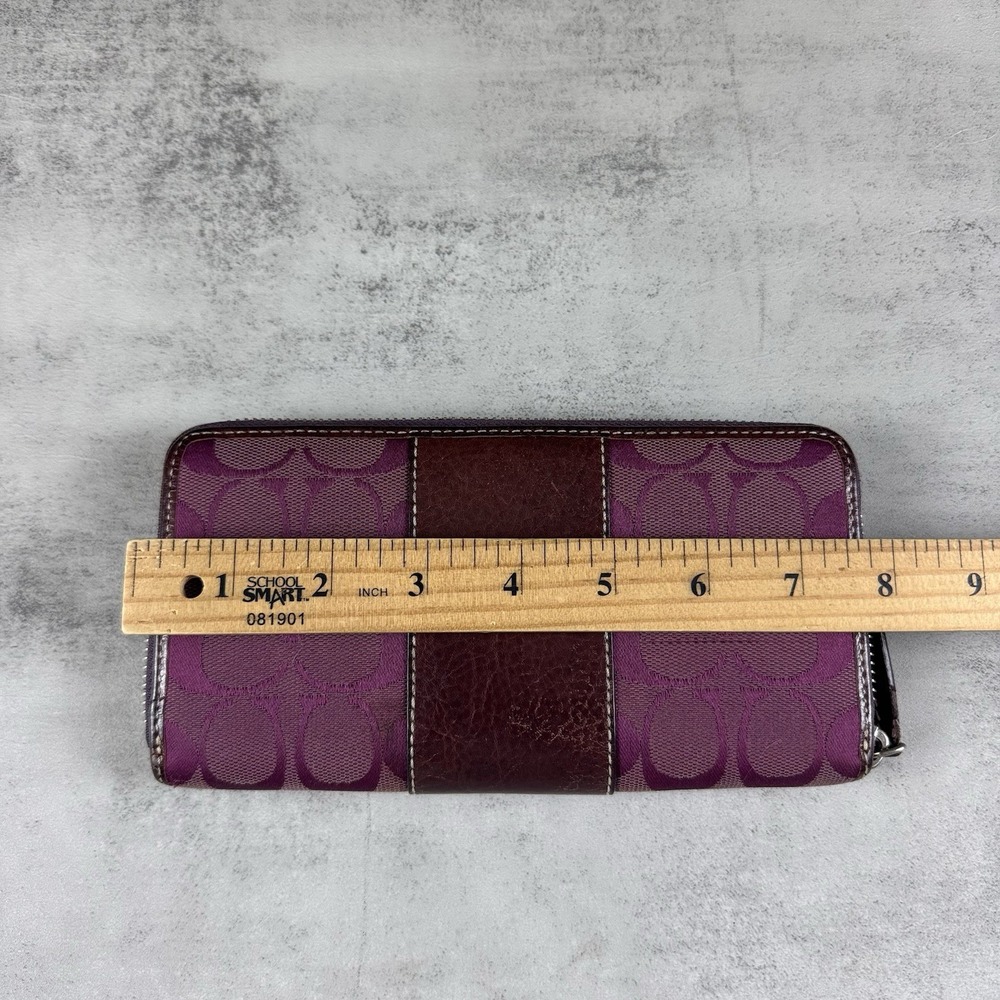 Coach Large Accordion Zip Around Wallet Wristlet Signature Canvas Jacquard - Picture 5 of 5